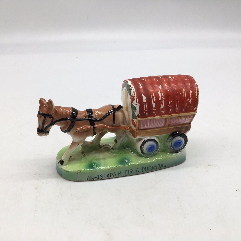 Vtg Gypsy Carnival Donkey Wagon Ceramic Figurine W/ Gaelic Made In Japan